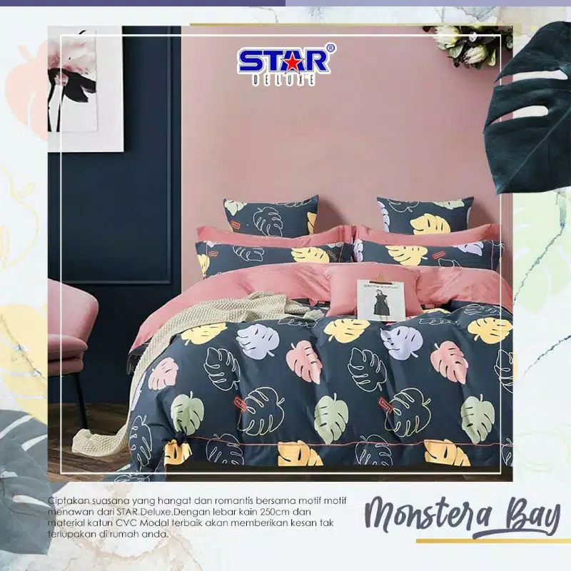 BED COVER SET BAHAN KATUN STAR/ESRA KING/QUEEN MONSTERA
