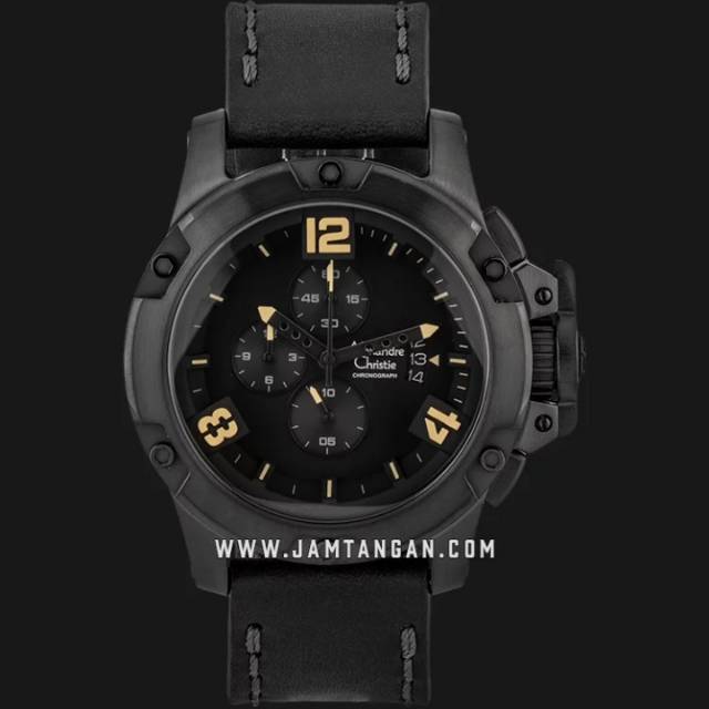 Alexandre Christie AC 6295 MC LIPBAIV Chronograph Men Black Dial Black Leather Strap