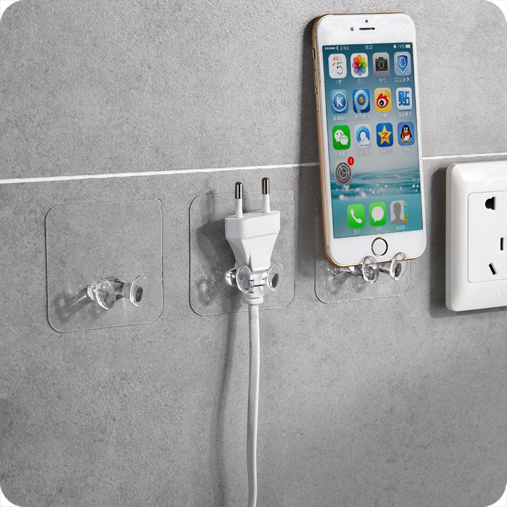 [DEASHOP] GANTUNGAN COLOKAN KEPALA KABEL / CANTOLAN KABEL TRANSPARAN / GANTUNGAN HOOK DINDING