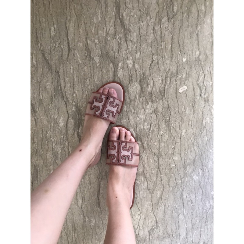 Tory Burch Ines Slide Mesh Shell Pink 100% Original preloved