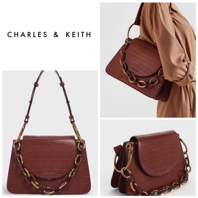ORIGINAL  Charles&k3ith croc effect chunky chain link shoulder bag / tas CK c&k cnk croco
