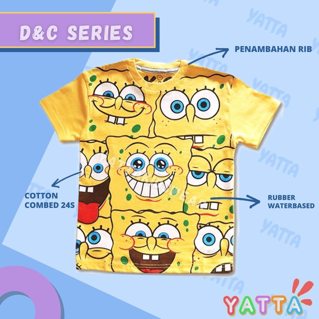 YATTA BAJU ANAK LAKI LAKI / KAOS ANAK LENGAN PENDEK SPNGEBOB YELLOW 1 - 10 TAHUN COD