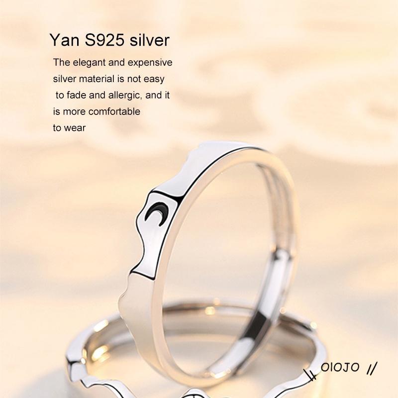 【COD】Cincin Model Terbuka Adjustable Desain Matahari Bulan Bintang Hati Warna Silver Polos Untuk Pasangan