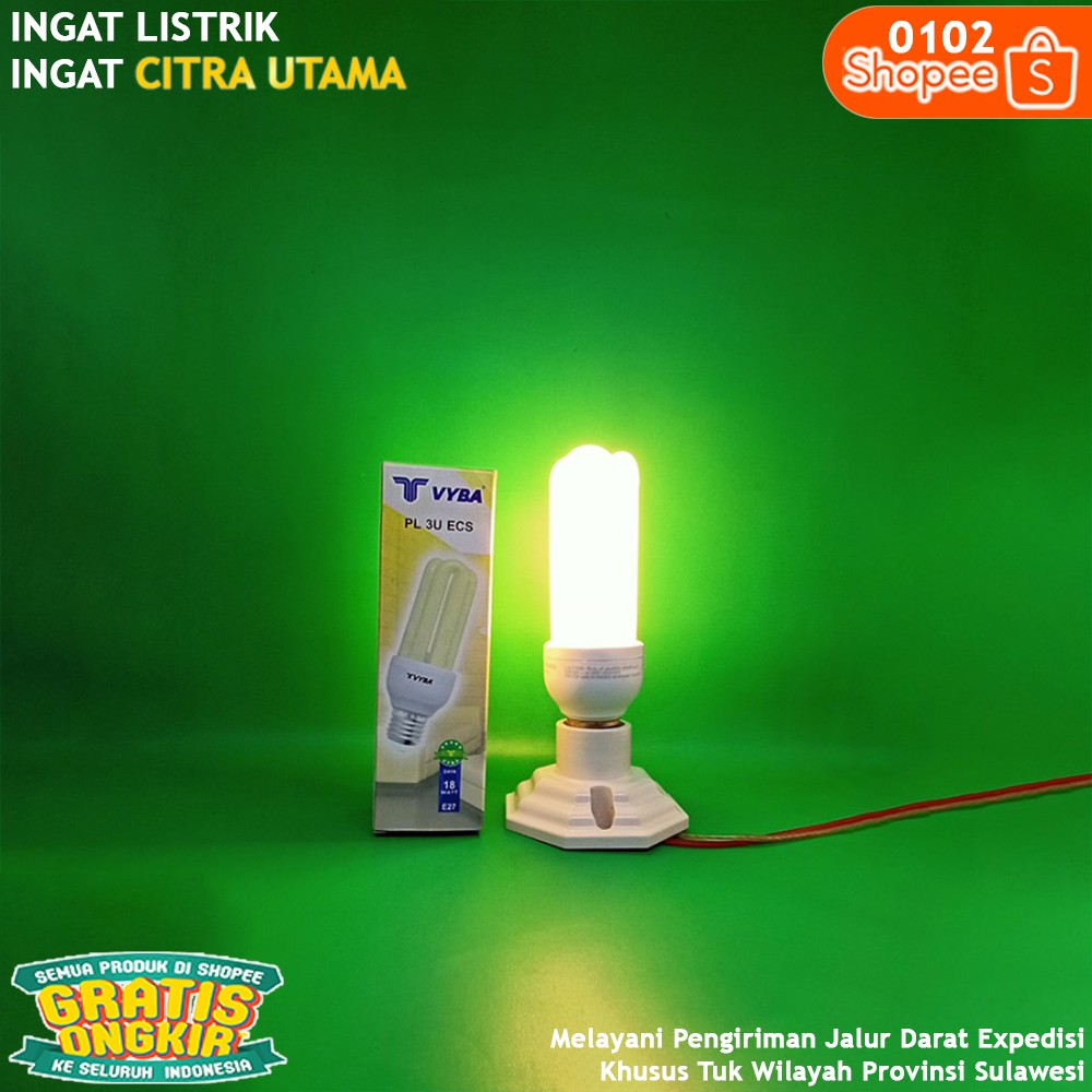 LAMPU VYBA 18 WATT KUNING 3000K PLC 3U KACA SUMPIT K0102
