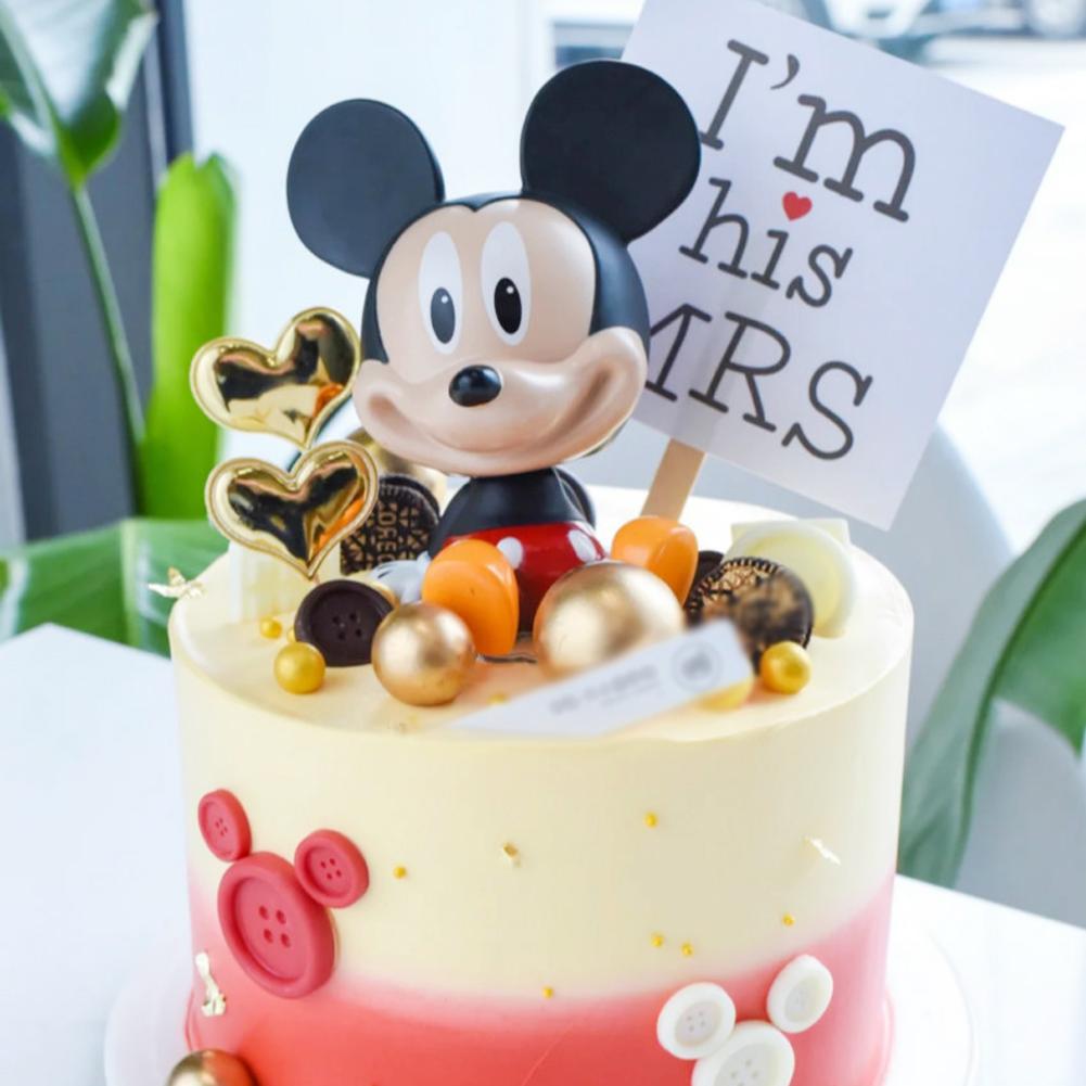 2pcs / Set Ornamen Figure Mickey Minnie Untuk Dekorasi Topper Kue Ulang Tahun