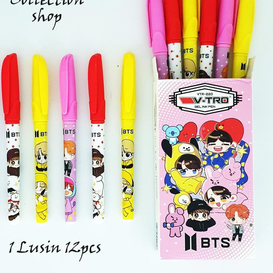 

SALE!! (nvy-1272) ( 1 LUSIN 12 BIJI ) PULPEN GEL FANCY BT21 BTS / BOLPEN GEL BTS BT21 BERANEKA MOTIF