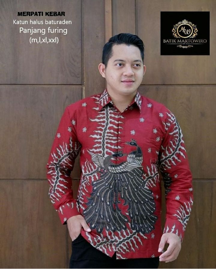 Batik Pria Warna Merah Terbaru Baju Batik Lengan Panjang Warna Merah Merpati  Bahan Katun Halus