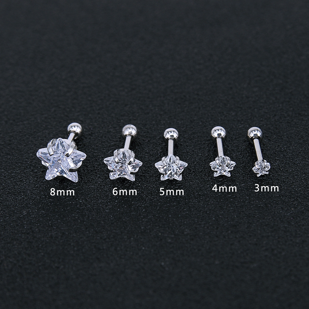 4 Pasang / Lot Anting Stud Bentuk Bintang Helix Cartilages Aksen Kristal Bahan Stainless Steel