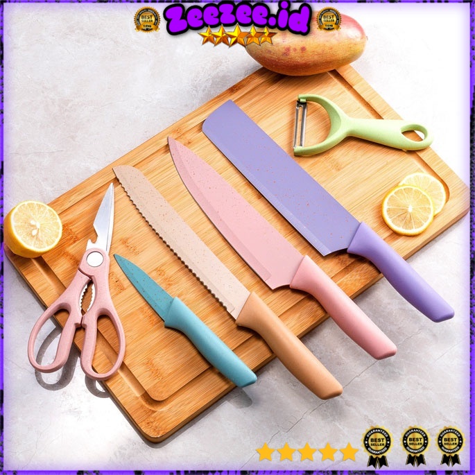 Pisau set / Knife Set 6 Pcs / Kitchen Knife Set Set Pisau Dapur 6 in 1 Gunting Peeler Pengupas Buah - ER-0278 - Mix Color