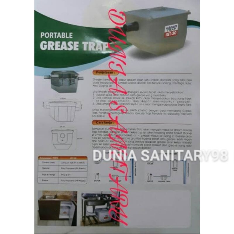 Grease Trap IGT-30 ORIGINAL INDOGREEN Penyaring lemak dapur cuci piring Kitchen Sink