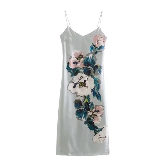 LongDress Pesta Satin Silver Bunga Fashion Import IW33438
