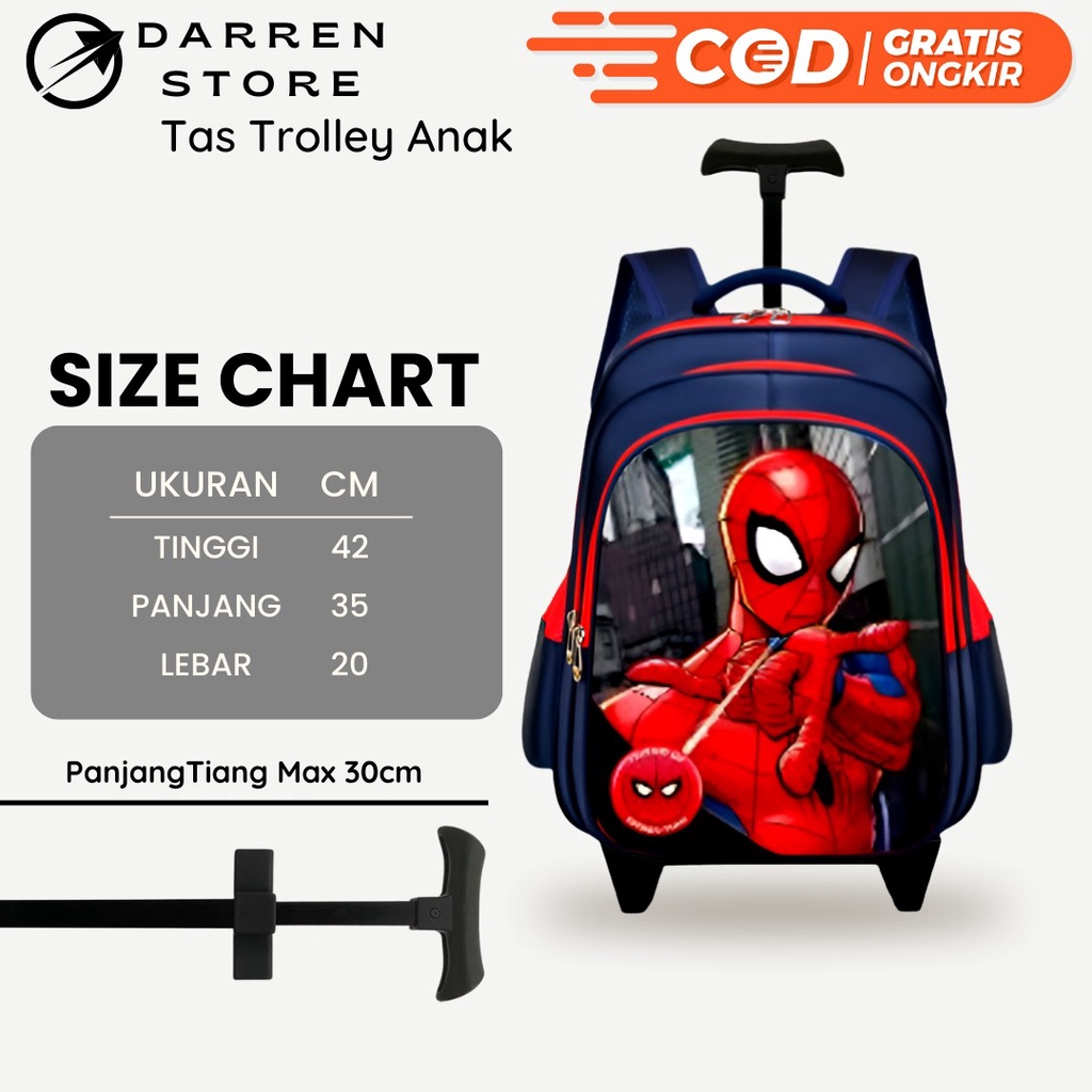 Tas Troli Anak Sekolah SD Laki Laki import 1925 Tas Dorong Superhero Ransel Trolly SD Timbul