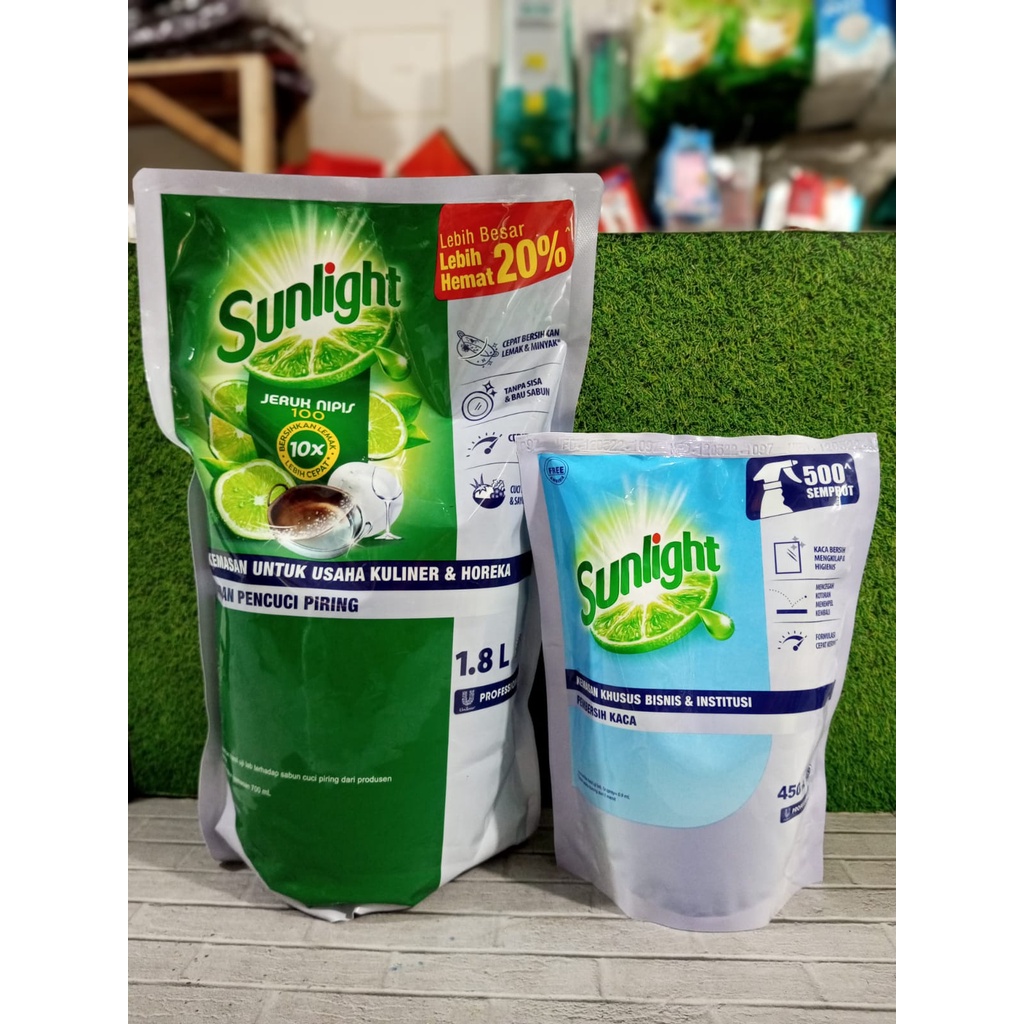 Sabun Cuci Piring Sunlight 1,8 Liter Free Pembersih Kaca Sunlight Glass Cleaner 450ml