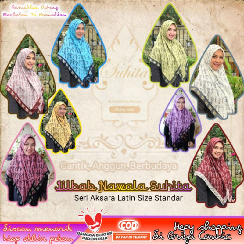 Jilbab Nawala Suhita Jilbab Wayang Versi 3 Seri Aksara Latin 9 Warna Lengkap