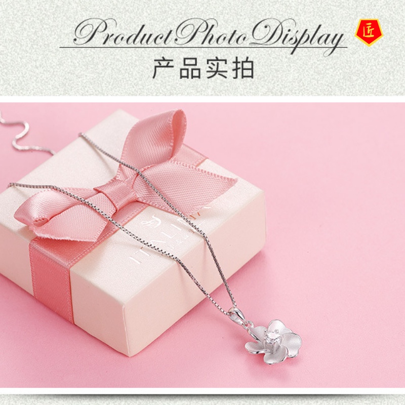 [Ready Stock]Inlaid Zircon Peach Blossom Necklace Korean Fashion Sweet Pendant