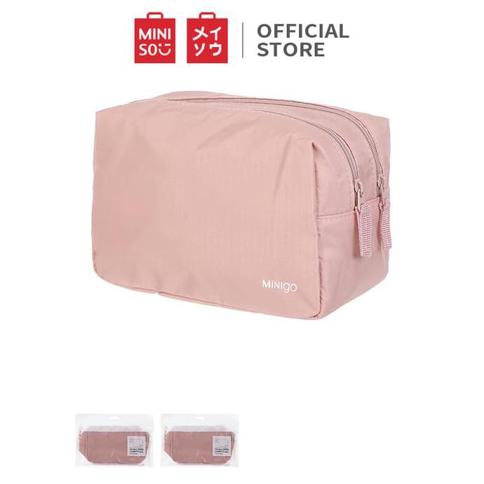 MINISO MINIGO Tas Kosmetik Portable Ritsleting Ganda (Merah Muda)