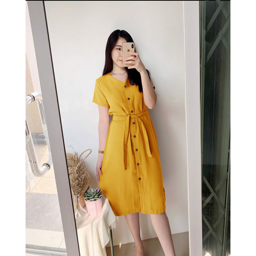 WSE390 - Dress Sansan Moscrepe IMPORT Dress Wanita Full Kancing UK L-XL LD 100-110 CM PJ 110 CM PREMIUM QUALITY