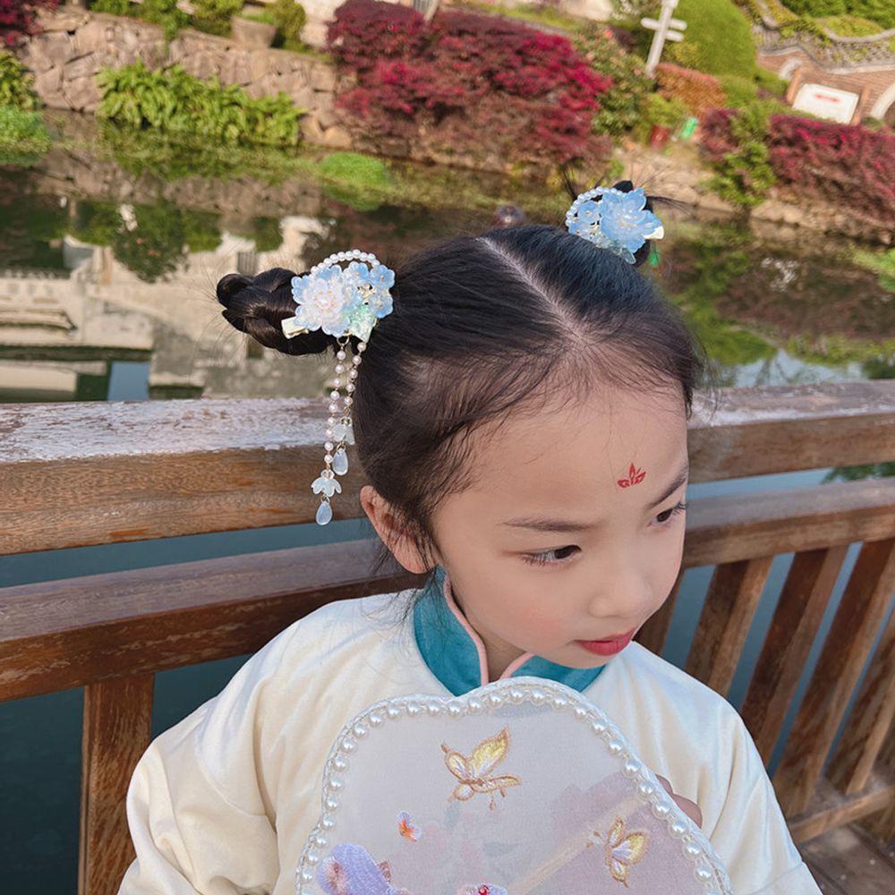 Needway   Jepit Rambut Bunga Anak Manis Wanita Rumbai Cewek Gaya Cina Klip Samping