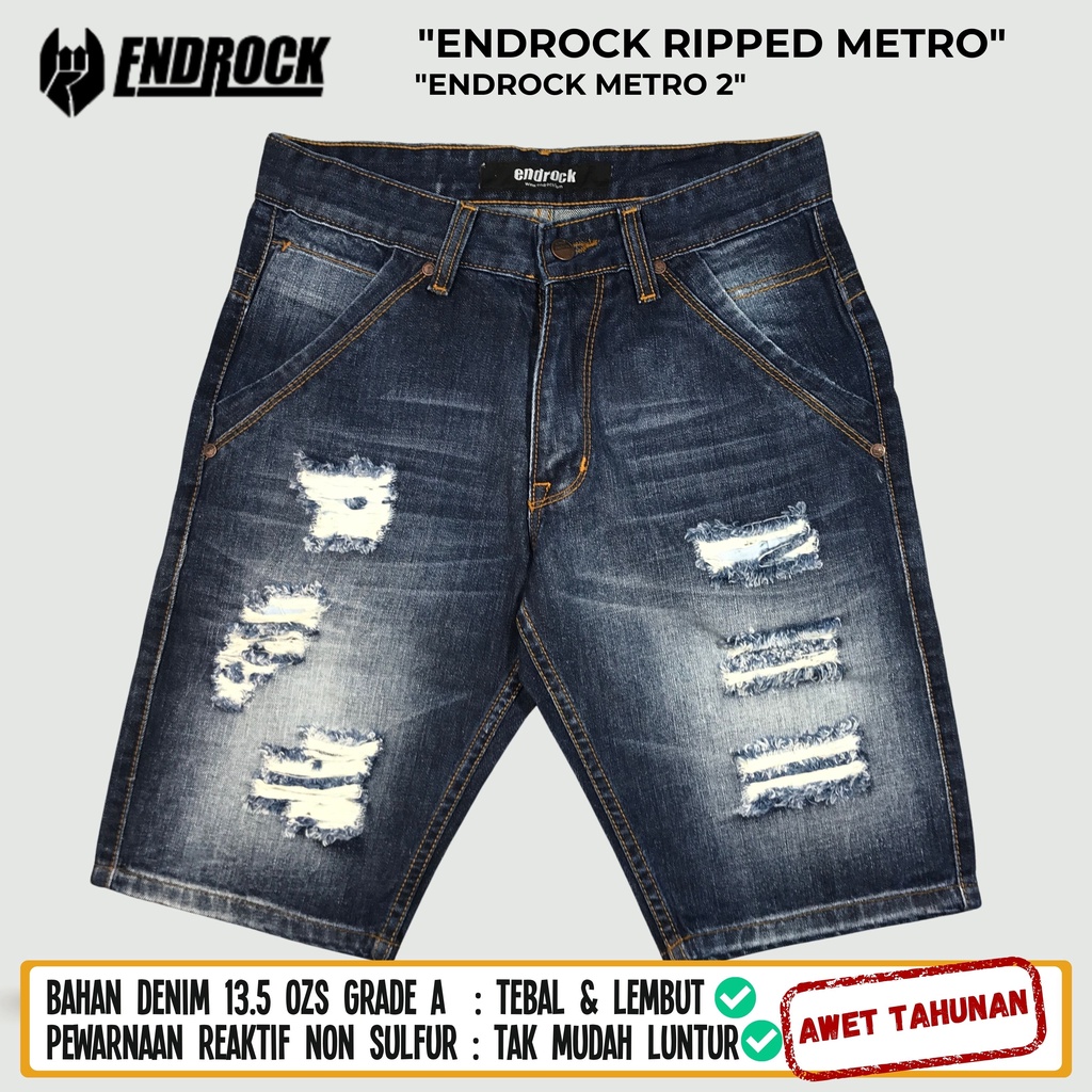 ORIGINAL Endrock Metro | Celana pendek sobek pria distro