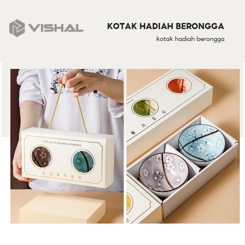 VISHAL Souvenir Mangkuk Set Mangkok Keramik Hand painted Japanese Wedding Gift Box Hampers Kado Bowl Set