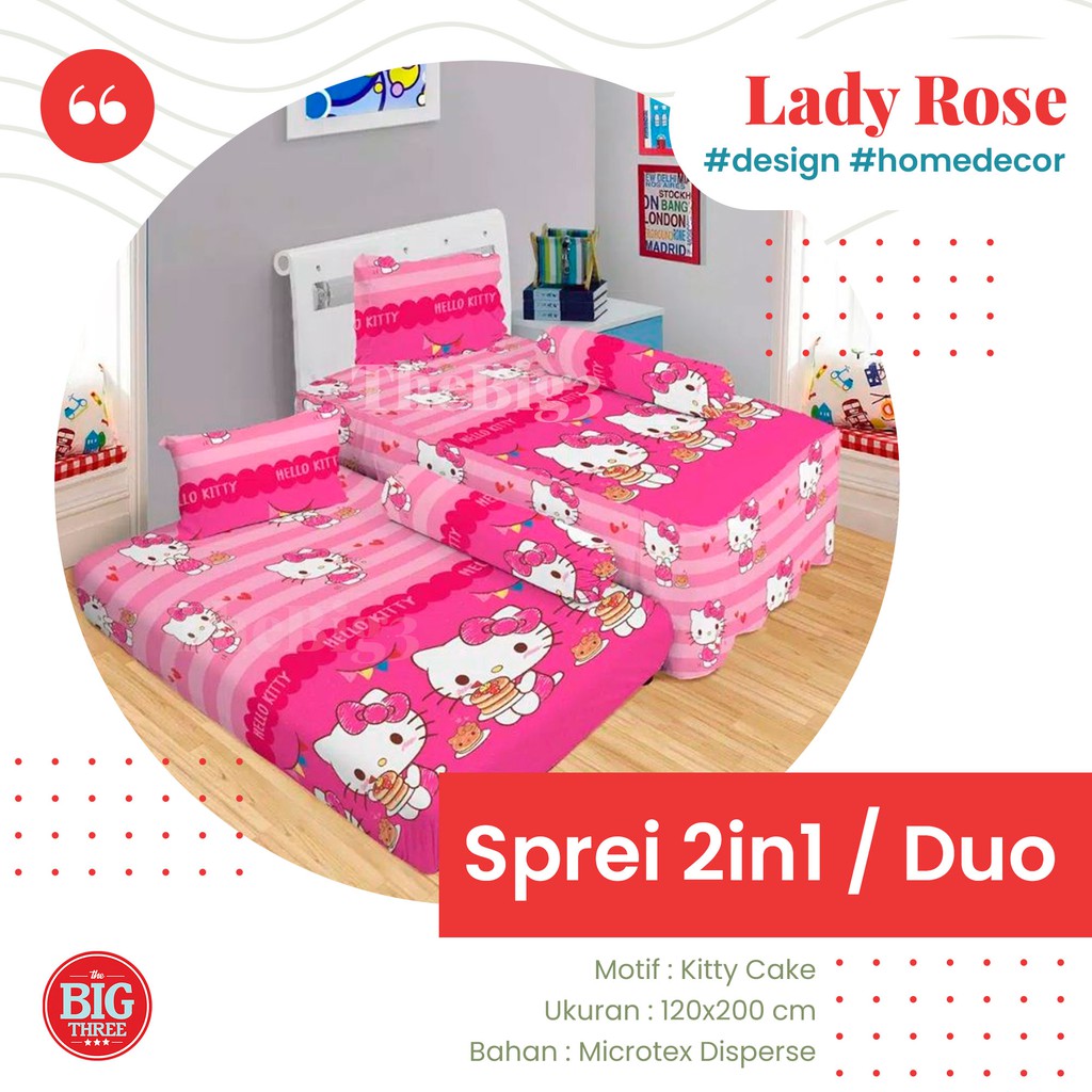 Sprei LADY ROSE SORONG DUO 2in1 120x200 motif HELLO KITTY DANIEL PINK D*raemon L*L Royal Princes  - Single 120 LADYROSE SP