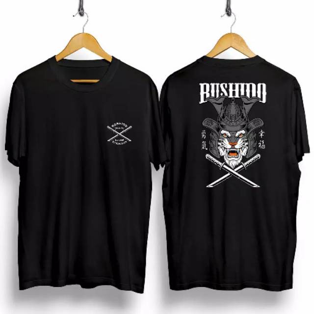 Fourfashion Kaos Pria Kaos Distro BUSHIDO TIGER SAMURAI Black CN639