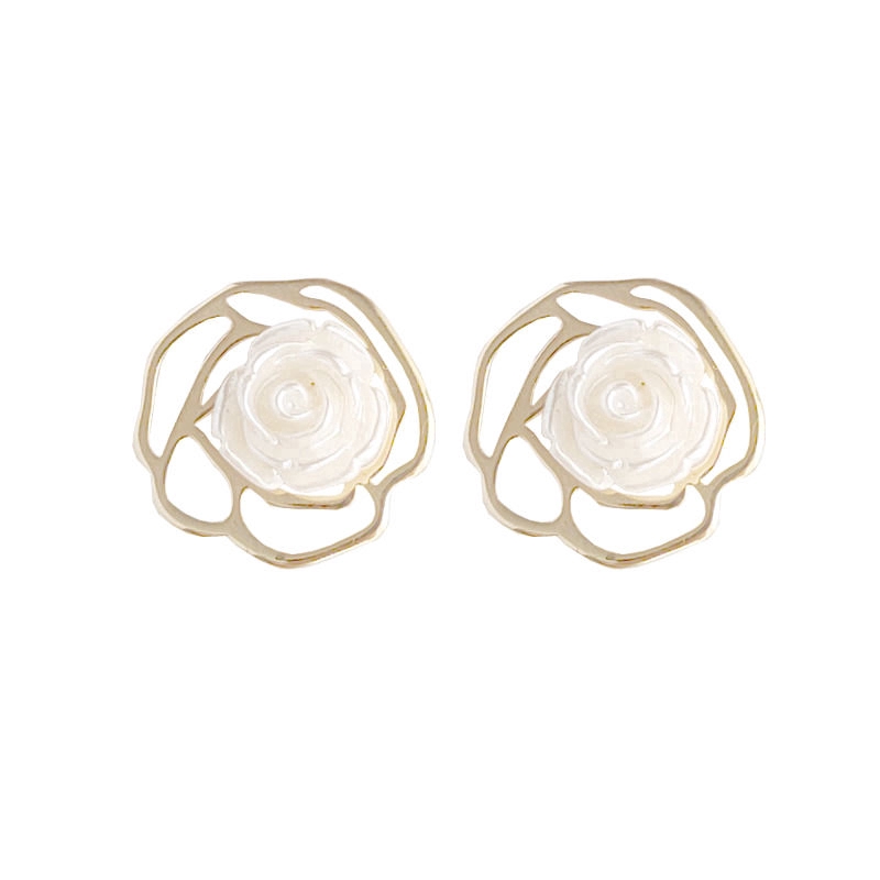 Anting Wanita Tusuk Model Rose Earrings Korean Style-Gold