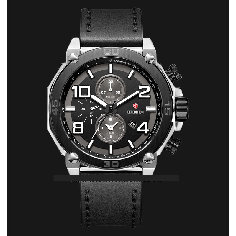 Expedition E 6766 MC LTBBA Chronograph Man Black Dial Black Leather Strap