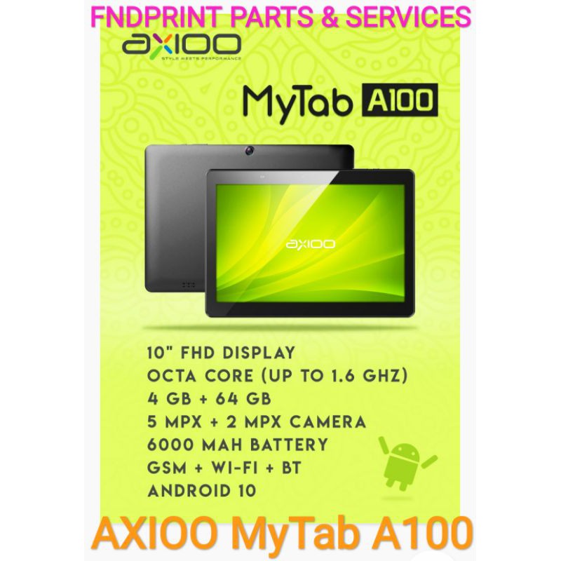 AXIOO MyTab A100 10" FHD 4GB/64GB 6000mAH 10inch 5MP/2MP 4G Tablet Garansi Resmi