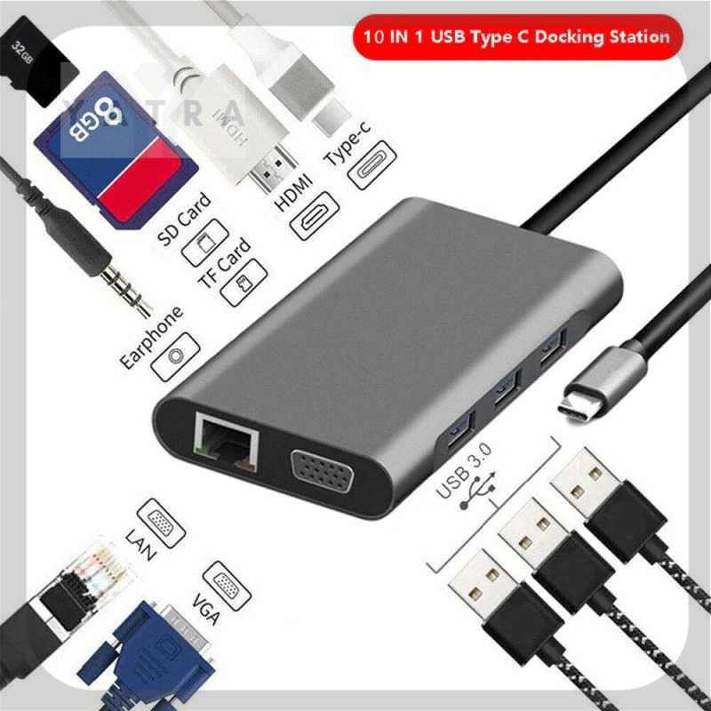 EASYIDEA USB Type C Hub 10in1 HDMI+VGA+USB 3.0+RJ45+Card Reader HB3004