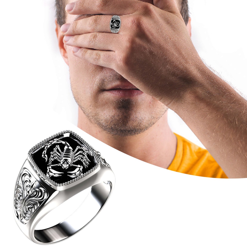 Huluboy Cincin Desain Kalajengking Bahan Alloy Warna Silver Untuk Pria