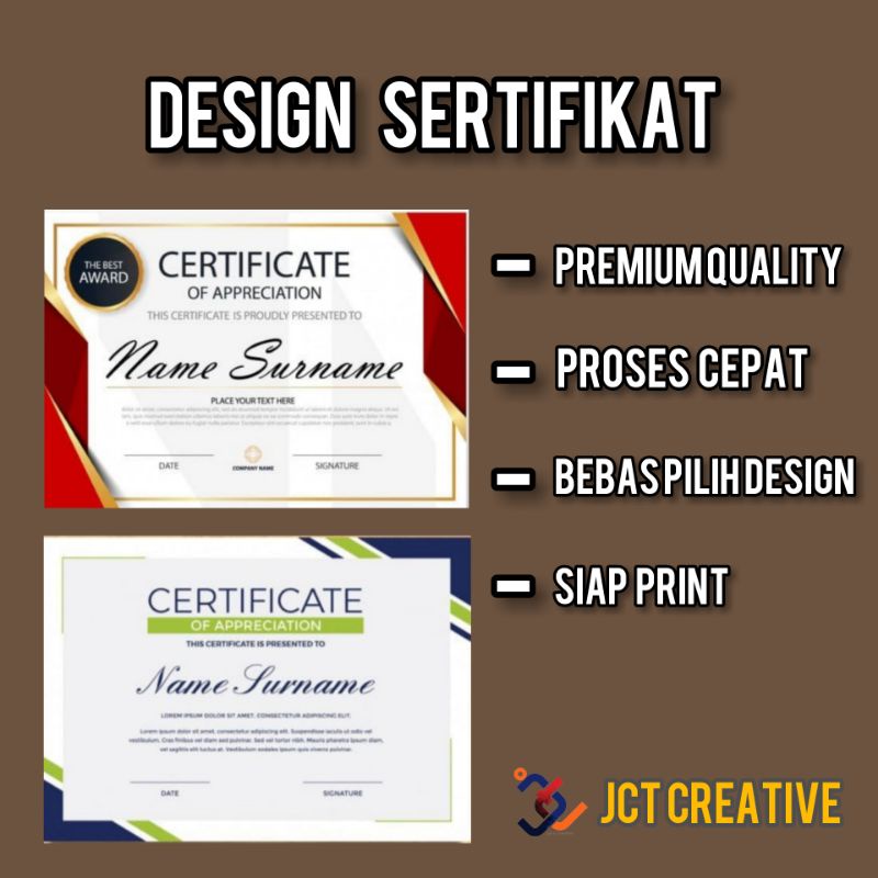 Jasa Desain Sertifikat Penghargaan / Piagam Penghargaan / Lomba