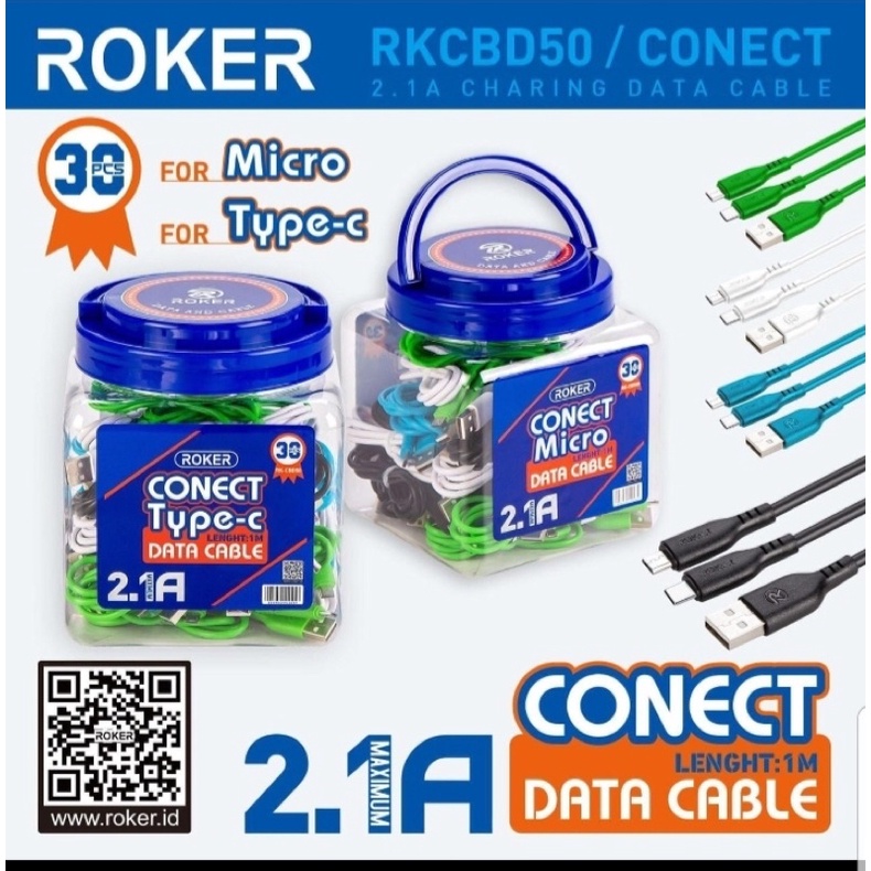 KABEL DATA ROKER CONECT MICRO. TYPE C 2.1A  (Isi 30 pcs)