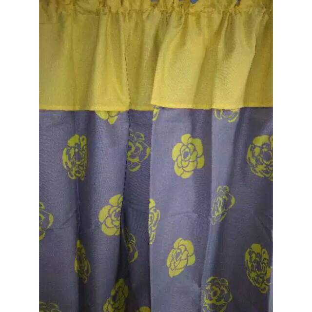 Gorden bawah kompor/Gorden kolong dapur motif bunga Abu-abu poni kuning polos
