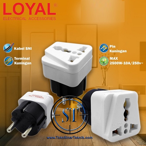 Over Steker Serbaguna 3 lubang to 2 pin converter Listrik Charger Pipih Bulat 10A 220V LY-921K / Colokan Listrik Kuningan LOYAL SNI