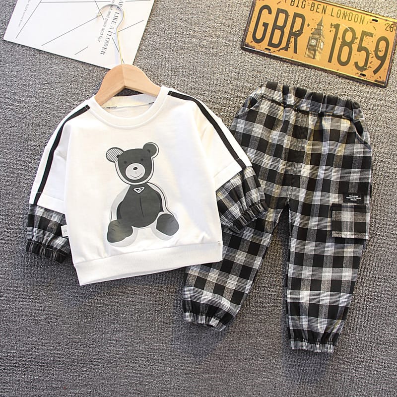 [COD] Setelan anak laki laki motif BoardBear 0-5 Tahun / Setelan baju baby impor premium korea lengan panjang/Brownieground