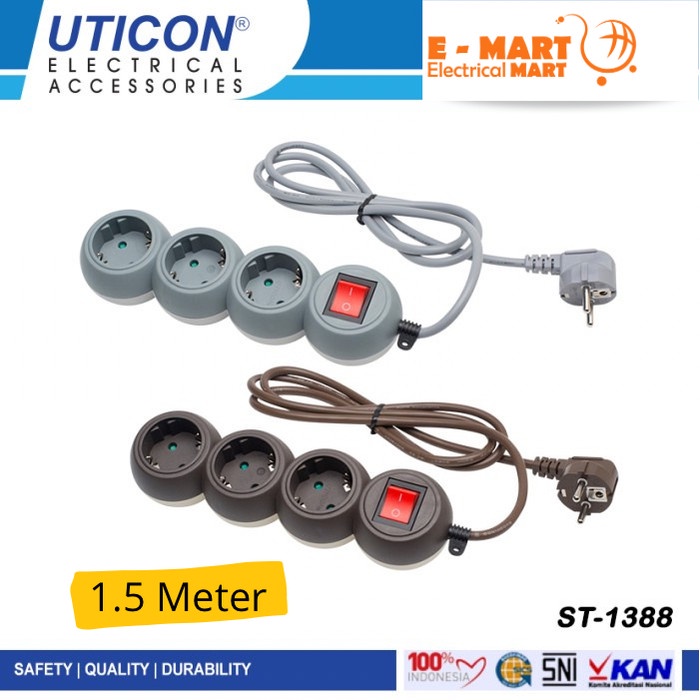 UTICON Stop Kontak Bola Donat Bulat 3 Lubang 1.5 Meter ST1388 ST-1388