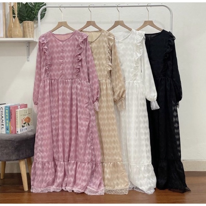 Dress Maxi Brukat Emboss Mix Tille