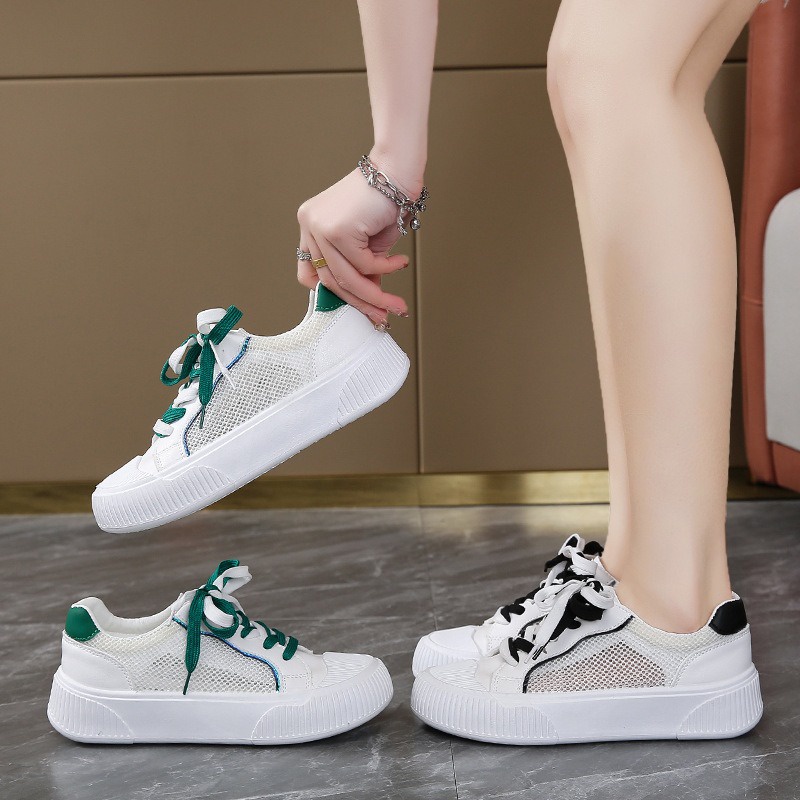 Sepatu Korea Sneakers Putih Wanita Import Cantik Sepatu Perempuan Casual Tali Two Tone Trendy SP-193