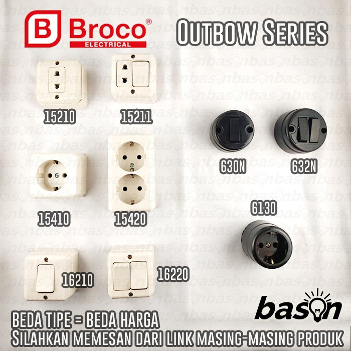 BROCO 632N Double Switch Outbow 6A 250V - Saklar Dobel 2 Gang