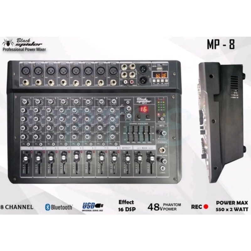 Jual POWER MIXER BLACK SPIDER MP 8 POWER BLACKSPIDER MP8 8 CHANNEL ORI