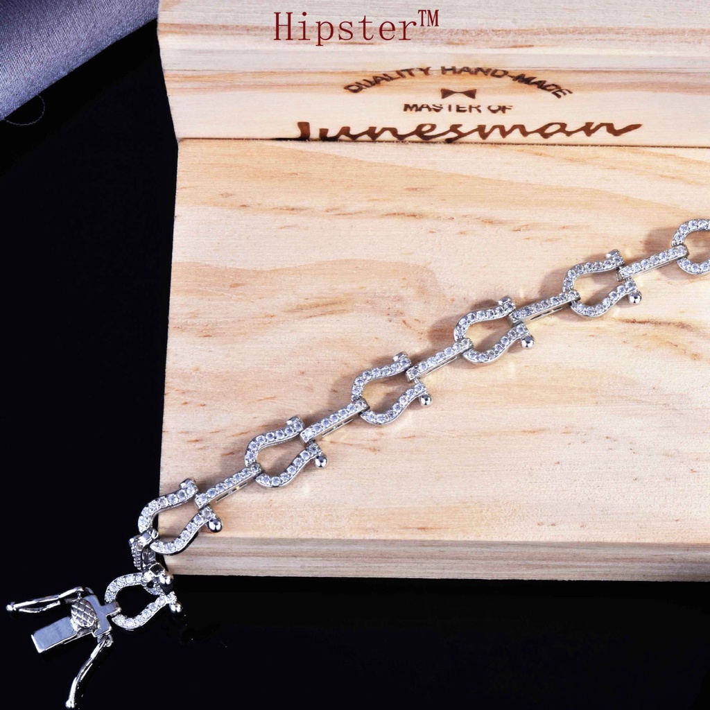 Hip Hop Style Micro-Inlaid Diamond Fashion Twin Buckle Bracelet