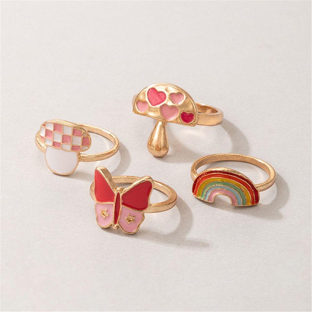 Cincin Jari Atas Perhiasan Fashion Perhiasan Cinta Hati Kupu-Kupu Enamel