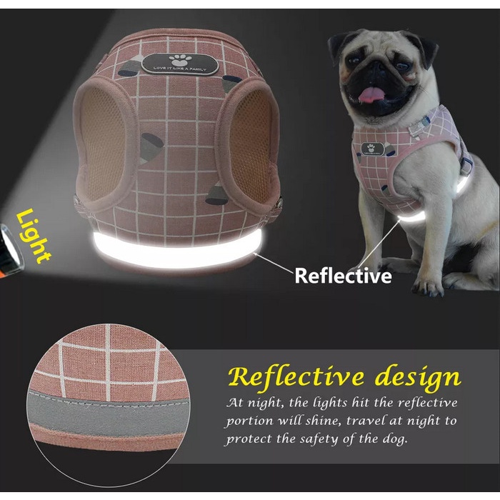 Harness Mesh Lembut dengan Tali Pengikat Reflektif untuk Anjing