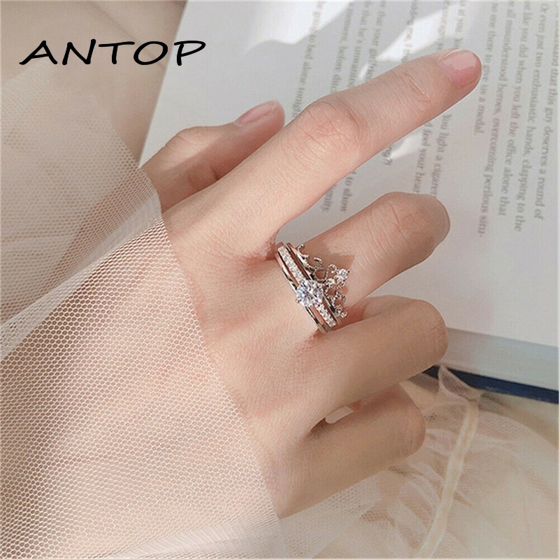 Korea Cincin Wanita Mahkota Berlian Aksesoris Fashion ANTOP