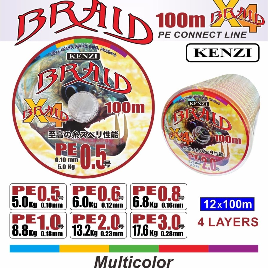 PE. KENZI BRAID X4 (Color MULTICOLOR) 100m Conecting