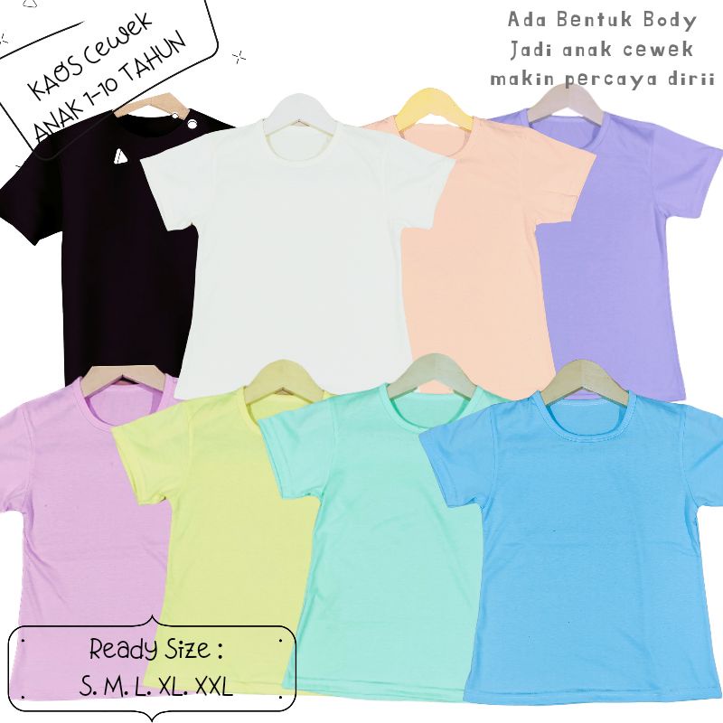 Baju Kaos Anak Cewek 1-12 tahun sampai Dewasa Jumbo POLOS