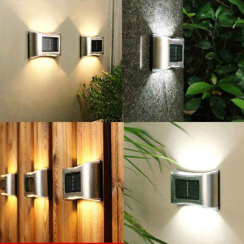 Lampu Dinding 6 LED Tenaga Surya Bahan Stainless Steel Tahan Air Untuk Dekorasi Taman