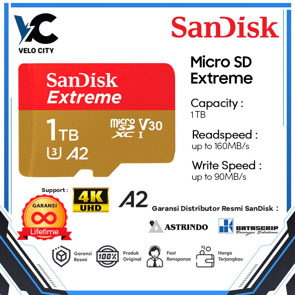 Memory Card Micro SD SanDisk Extreme microSDXC Card UHS-I U3 A2 V30 1TB up to 160Mbps Original