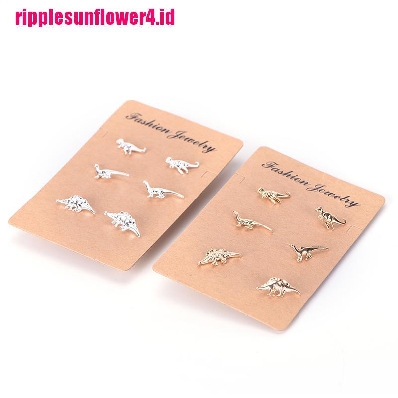 3 Pasang / Set Anting Tusuk Motif Dinosaurus Bahan Metal Untuk Wanita / Pernikahan